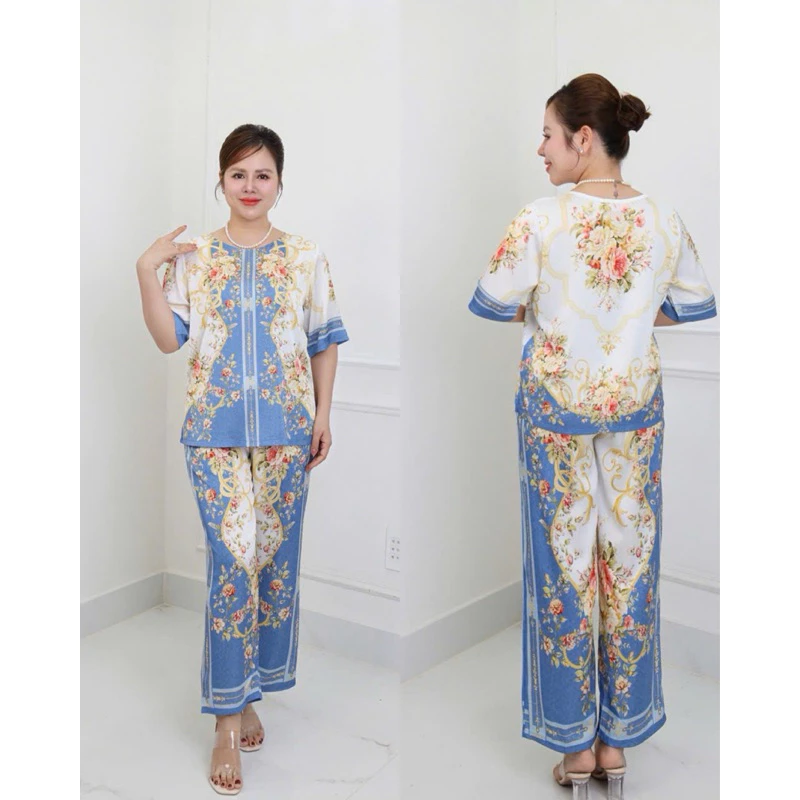 (48-69kg)Đồ bộ trung niên Hai Chị Em, Sét đồ kiểu  cho các mẹ,quần dài ống suông, chất lụa thoáng mát  MS79