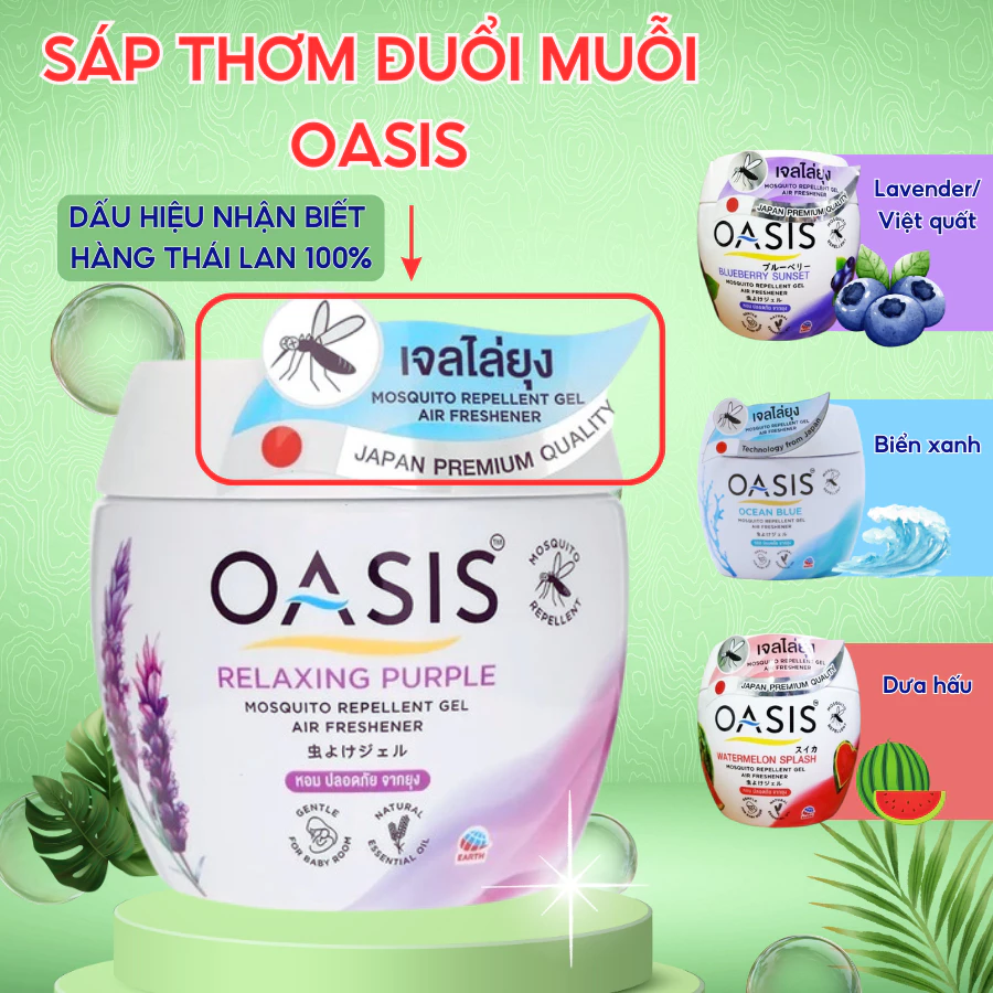 Sáp Thơm Đuổi Muỗi Oasis 180ml Nội Địa Thái Lan, Sáp Đuổi Muỗi Chiết Xuất Tự Nhiên, Khử Mùi Không Gian Rộng