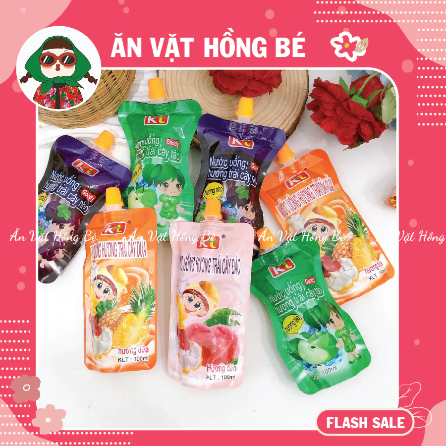 [Thùng 80 Gói] Nước uống trái cây Thiên Long vị dứa, đào, táo, nho (Túi 100ml), đồ ăn vặt
