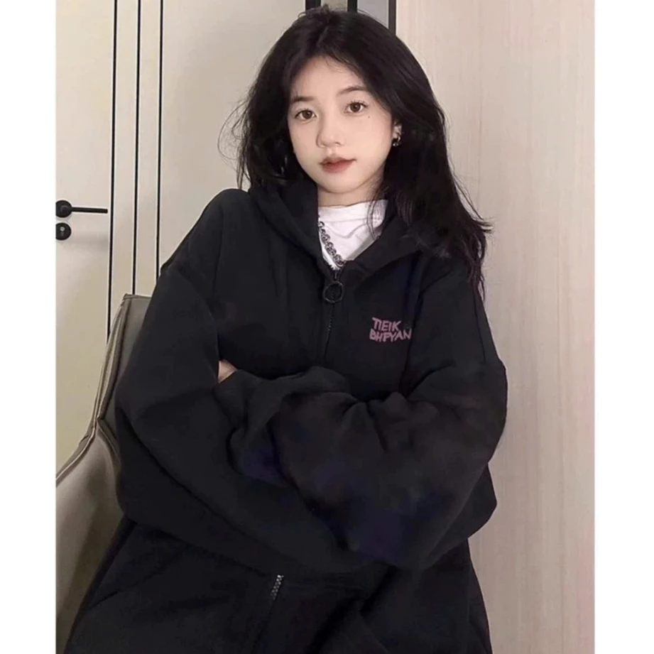 Áo Khoác Nỉ Hoodie Zip Khóa Kéo TIHIK BEEYANBUY Có Túi Trong Form Rộng Nam Nữ Uniex