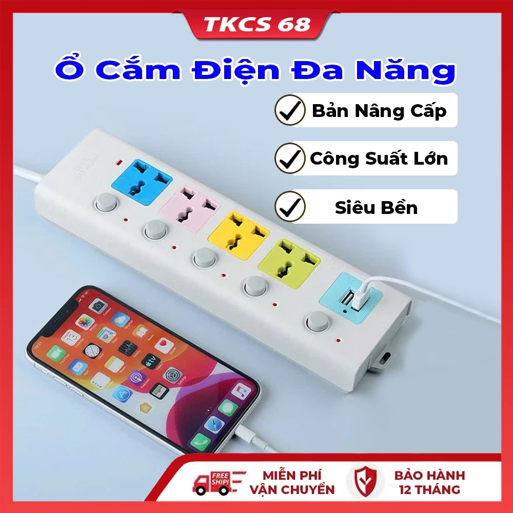 Ổ Cắm Điện Đa Năng M1Dây Dài Ổ Cắm Điện Thông Minh  Công Suất Lớn 2 Cổng Cắm USB Chống Giật An Toàn