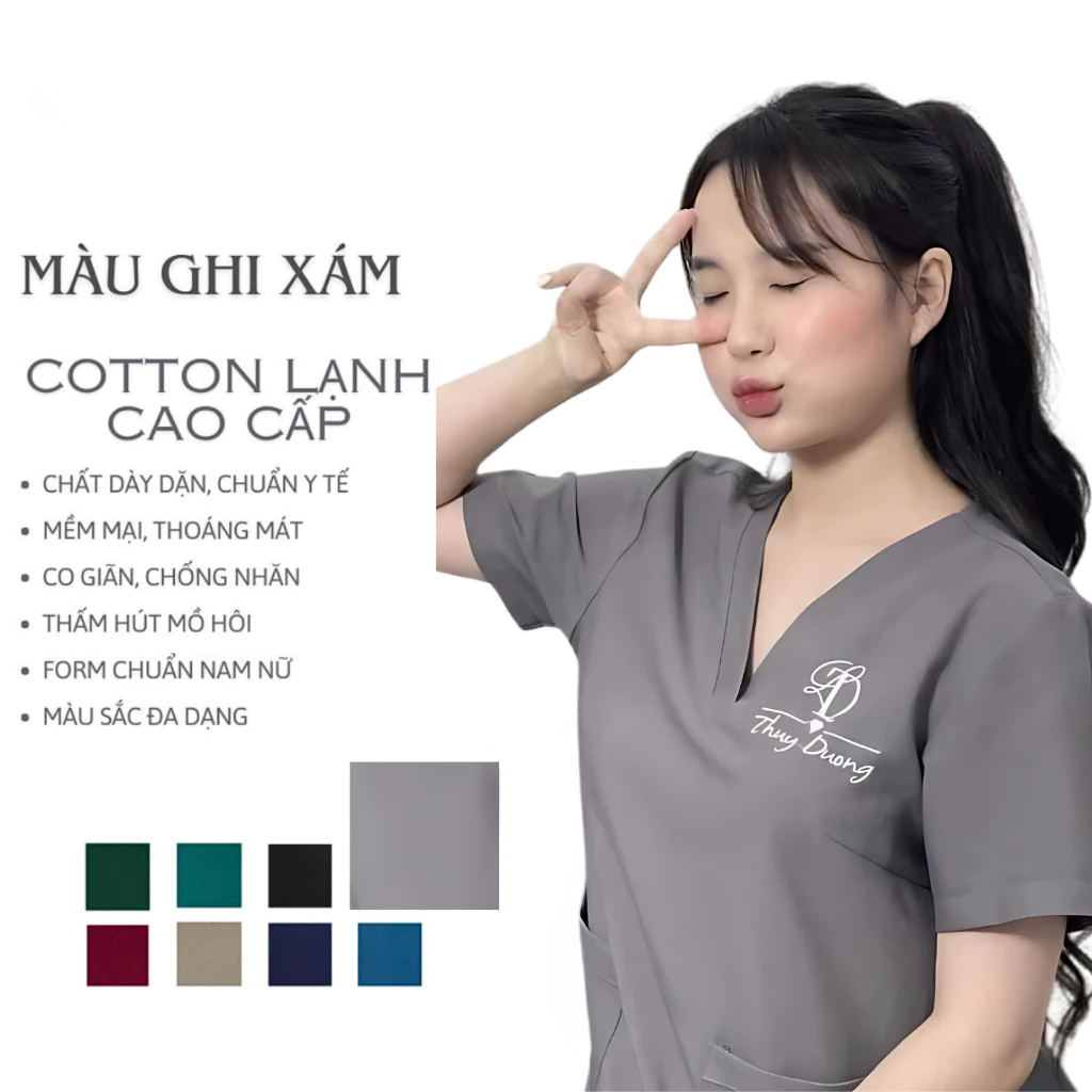 Đồng Phục Scrubs Bác Sĩ, Spa vải Cotton Lạnh Nhiều Màu, Đồng Phục Nhân Viên, Giáo Viên