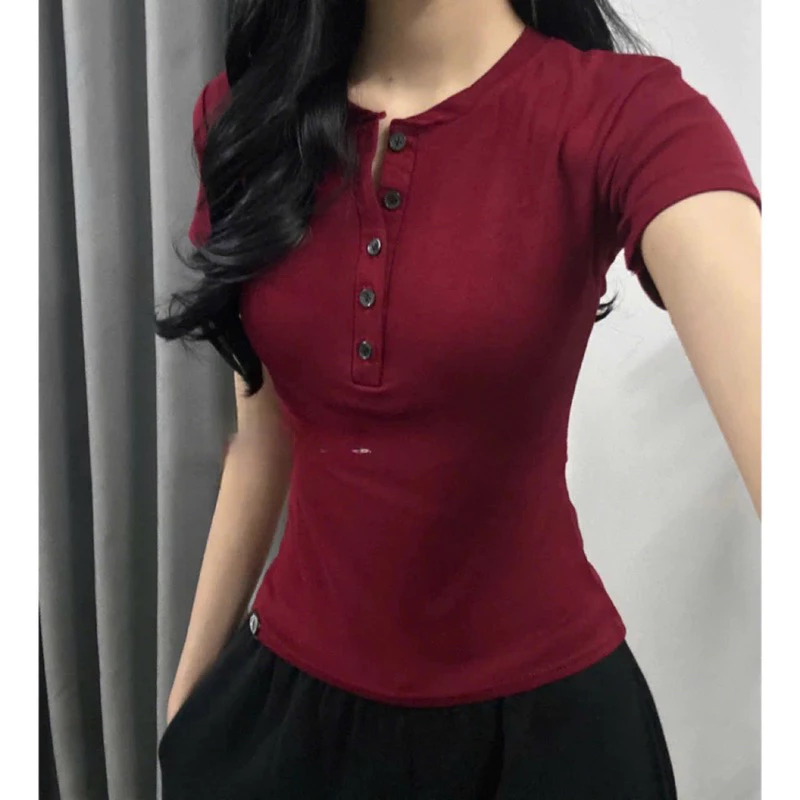 Áo thun cộc tay khuy cúc vải cotton mịn co giãn thoáng mát nữ Top Women Justdun C42 Kenco.clothing Sài Gòn M214