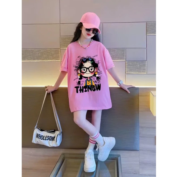 Váy Xuông Bé Gái Thun In Hình Bé GáI THINGW 5D, Đầm Xuông Xinh Xắn Dành Cho Bé Gái 13-43kg Chất Vải Cotton CK10