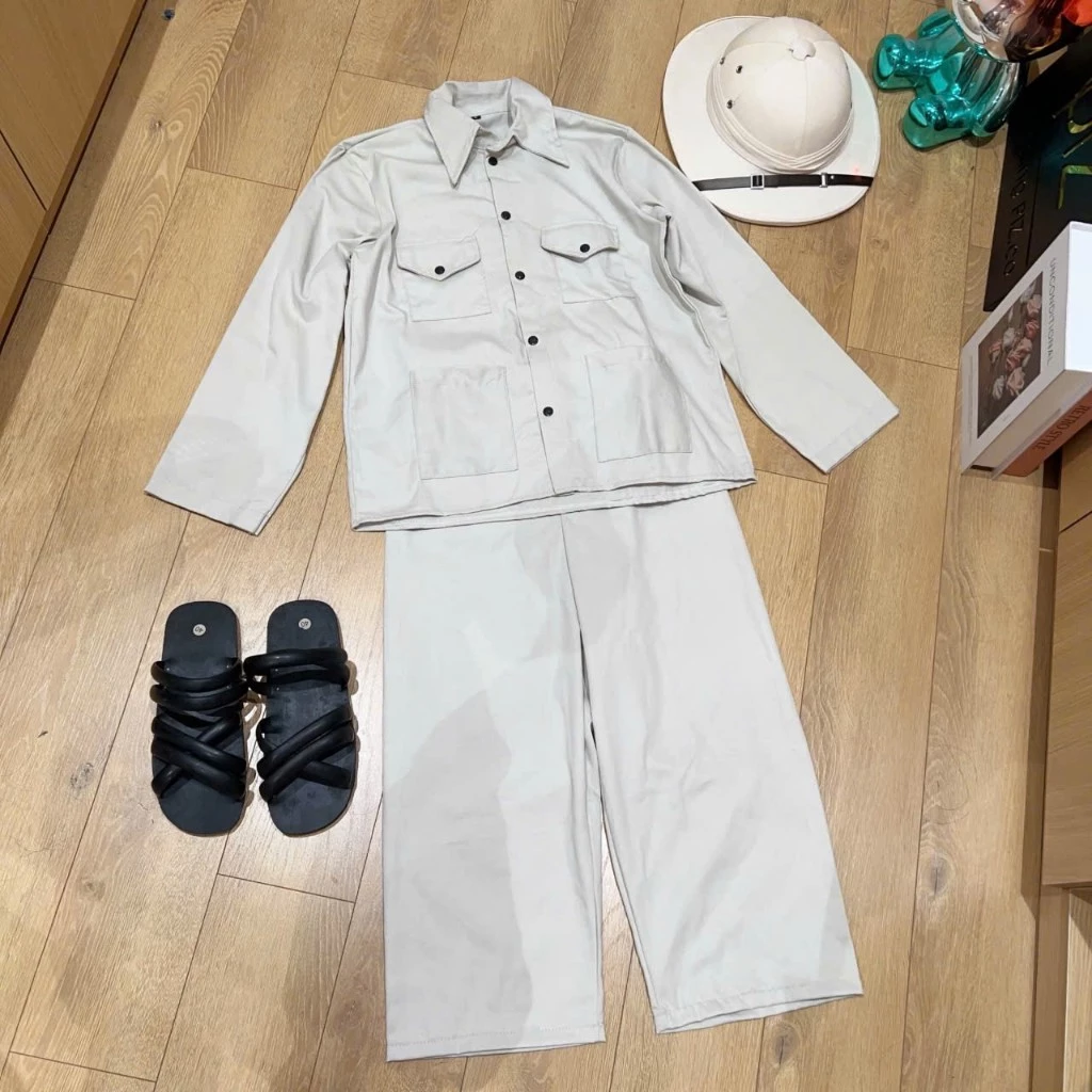 Bộ trang phục biểu diễn hoá trang Bác quần và áo chất vải kaki đẹp hàng loại 1 đầy đủ phụ kiện mũ và dép cao su