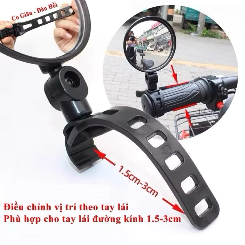 Gương Cầu Lồi Xe Đạp Xoay 360 Độ, Gương Chiếu Hậu Góc Rộng Lắp Được Cả Trái Phải, Gắn Tay Lái