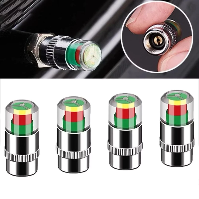 Bộ 4 Nắp Van Lốp Cảnh Báo Áp Suất – Hiển Thị 3 Màu Kiểm Tra Áp Suất Lốp Dễ Dàng Bằng Mắt