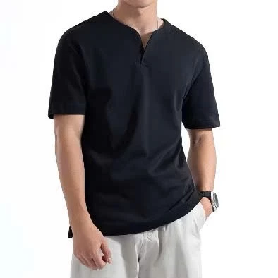Áo thun nam tay ngắn cổ tròn xẻ V phong cách vải cotton 250gsm chất dày dặn, thoáng mát, 4 màu full size