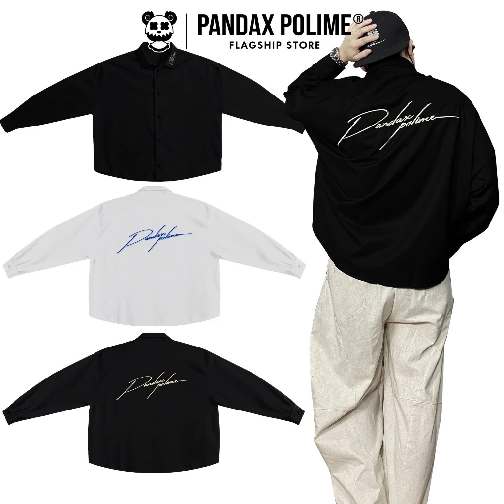 Áo sơ mi big boxy flannel khoác tay dài chống nắng unisex local brand rộng chữ thêu pandax polime