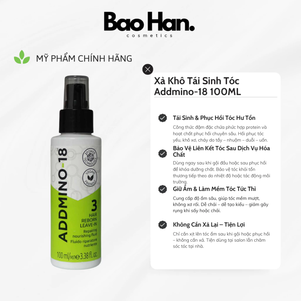 XẢ KHÔ TÁI SINH TÓC ADDMINO-18 100ML (ADDMINO-18 3 HAIR REBORN LEAVE-IN)