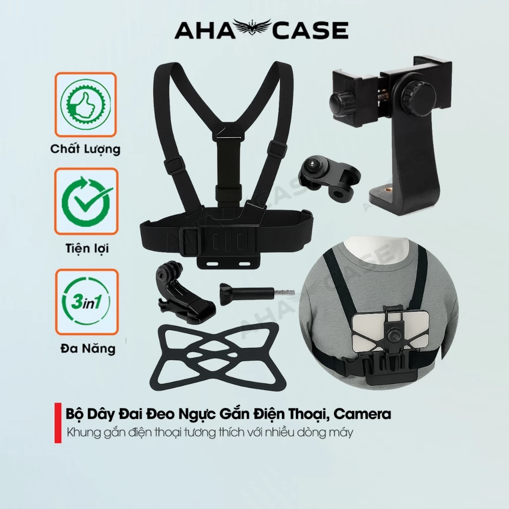 Bộ Dây Đai Đeo Ngực Gắn Điện Thoại, Camera Hành Trình, Gopro,.. Giá Đỡ Chắc Chắn Quay Video, Vlog
