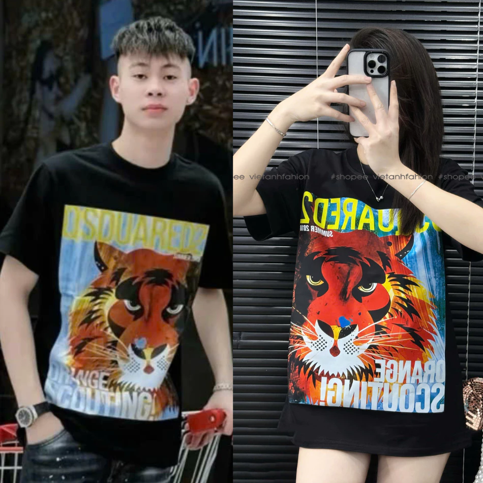 Áo Phông Dsq Hổ cộc tay cổ tròn nam nữ ,áo thun Dsq hổ vàng boy phố hot trend nam nữ Hàng - QC