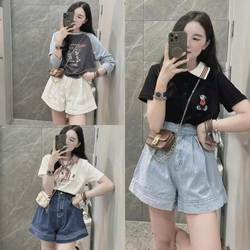 Quần sooc jeans 2 khuy chun sau ống rộng gấp lai chất bò mềm đẹp lưng cao đủ 3 màu cho nữ