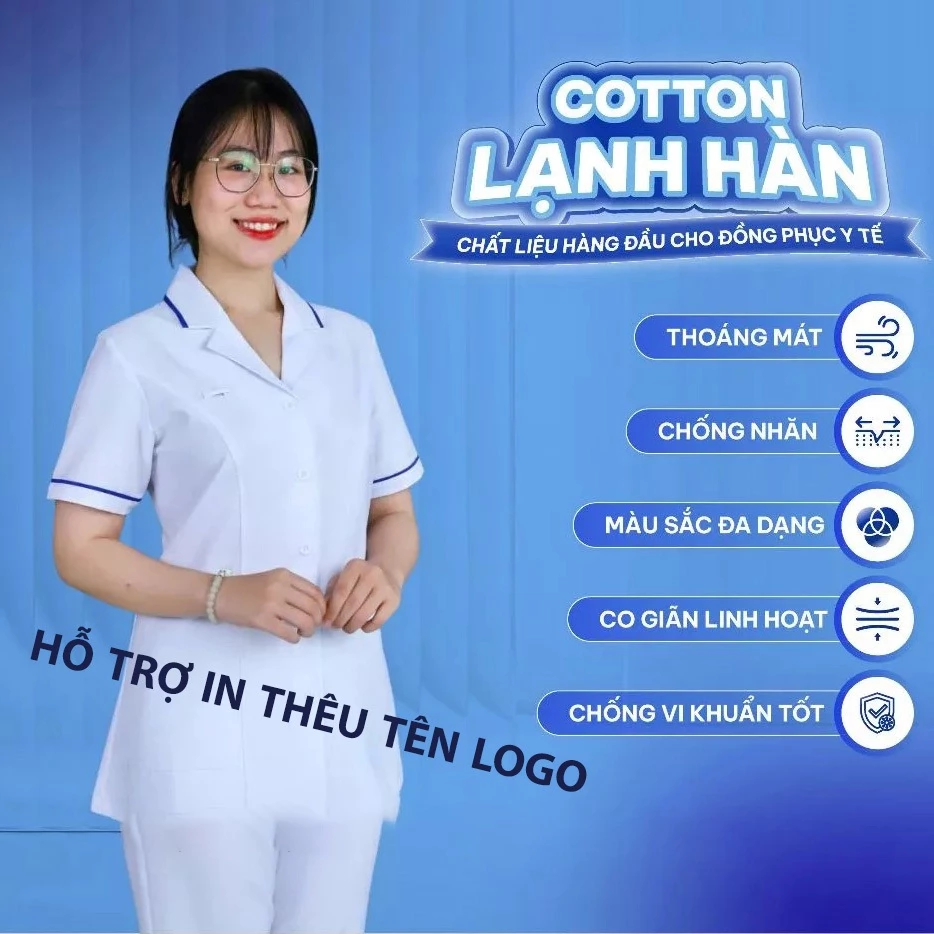 Áo Blouse VIỀN Xanh Dương Nam Nữ Loại CAO CẤP dành cho điều dưỡng, y tá, dược sĩ.