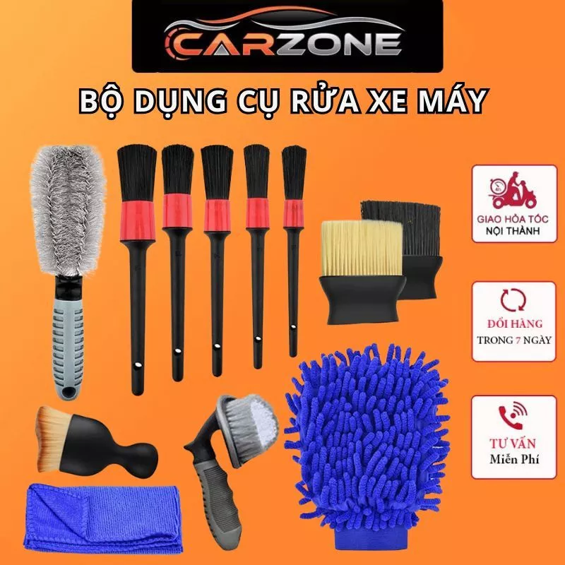 Bộ Dụng Cụ Rửa Xe Tại Nhà – Chổi Cọ, Găng Tay, Khăn Lau Cho Xe Máy, Ô Tô