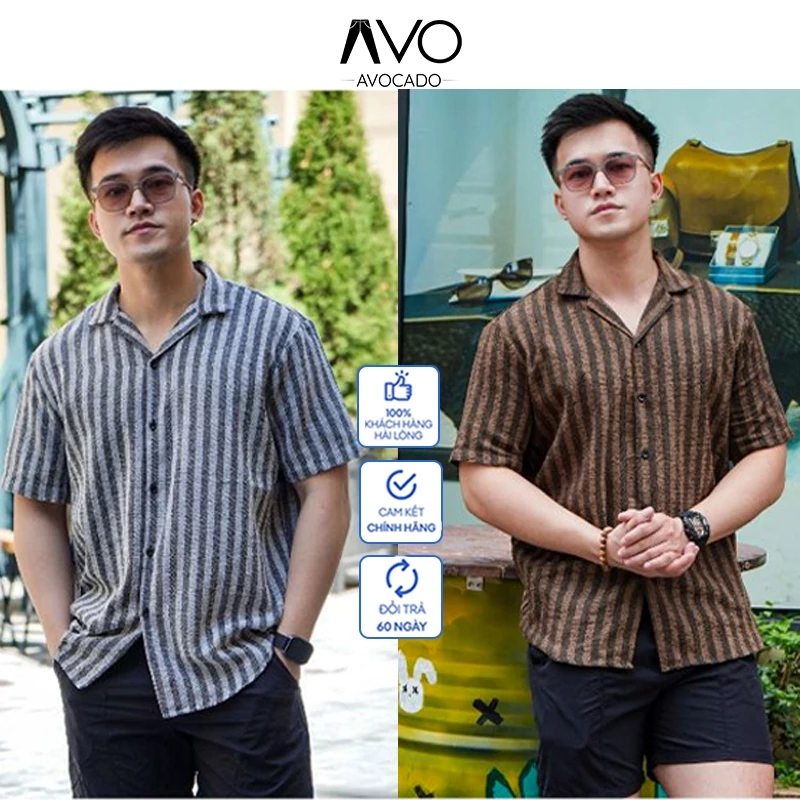 Áo Sơ Mi nam cộc tay Kẻ sọc Kelly Chất Đũi thô thoáng mát chống nhăn form rộng hằng ngày đi chơi đi biển