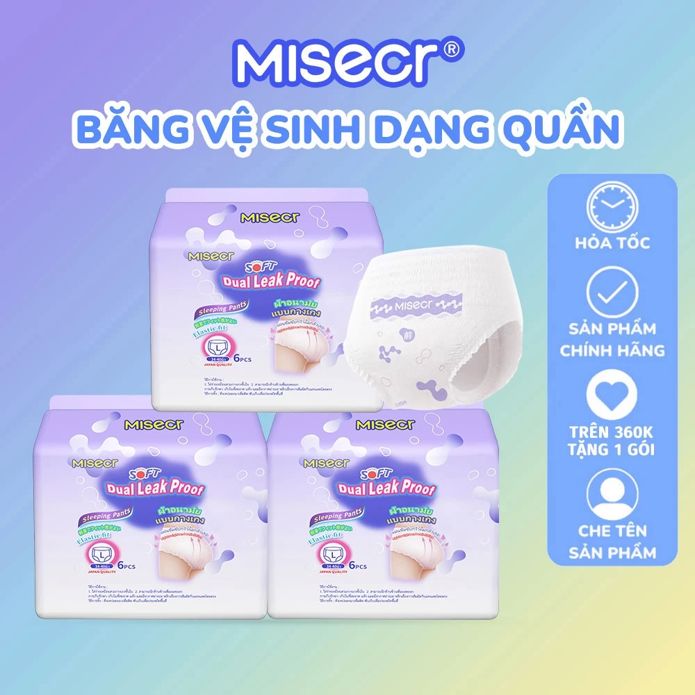 【Mua 5 tặng 1】Băng vệ sinh dạng quần Misecr size M/L/XL 6 miếng/bịch dùng cho mẹ đi sinh, bé gái dậy thì