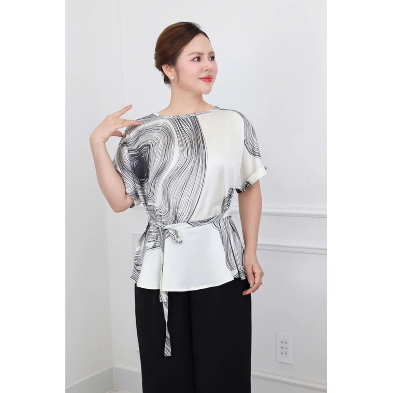 (43-70kg) Đồ bộ trung niên Hai chị Em, quần dài suông rộng chất lụa cao cấp thoáng mát MS74