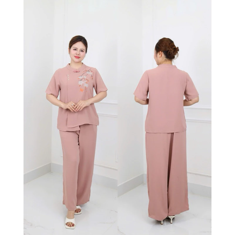 size 43-74kg Đồ bộ trung niên hai chị em, Sét đồ kiểu  cho các mẹ,quần dài ống rộng, chất lụa  thoáng mát MS76