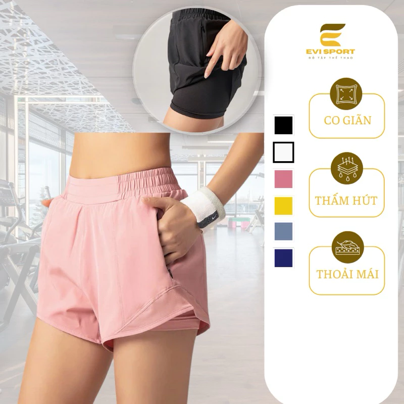 Quần short tập gym,yoga,aerobic nữ (túi khoá bên hông)