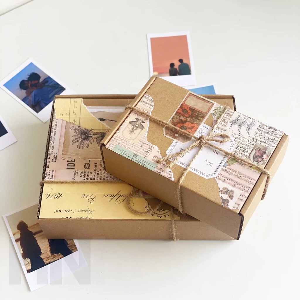 Hộp đựng quà decor Vintage - hộp Craft | Kèm rơm lót kích thước 15x10x5cm