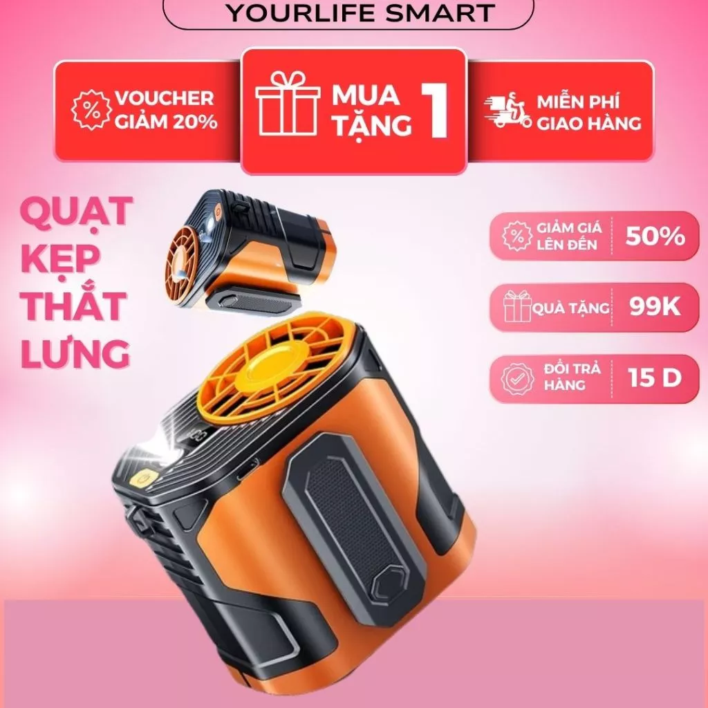 Quạt Mini Đeo Thắt Lưng F83 ,Quạt Làm Mát Lưng. Chạy Liên Tục 5h. Tích Hợp Sạc Dự Phòng 5000mAh