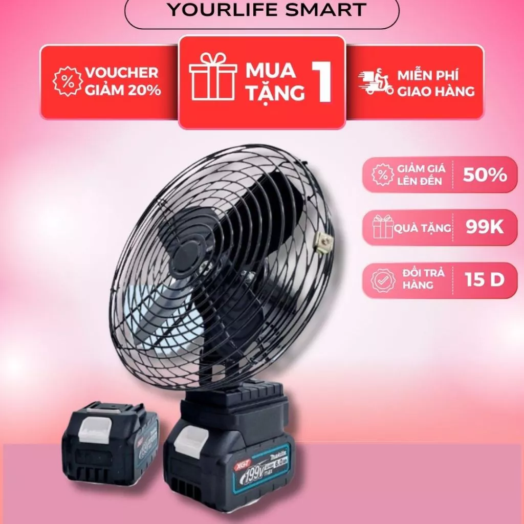 Quạt Tích Điện Pin 10 CELL, 2 Cấp Độ Gió, Kích Thước 8 Inch,Pin Trâu.Bảo hành 12 tháng