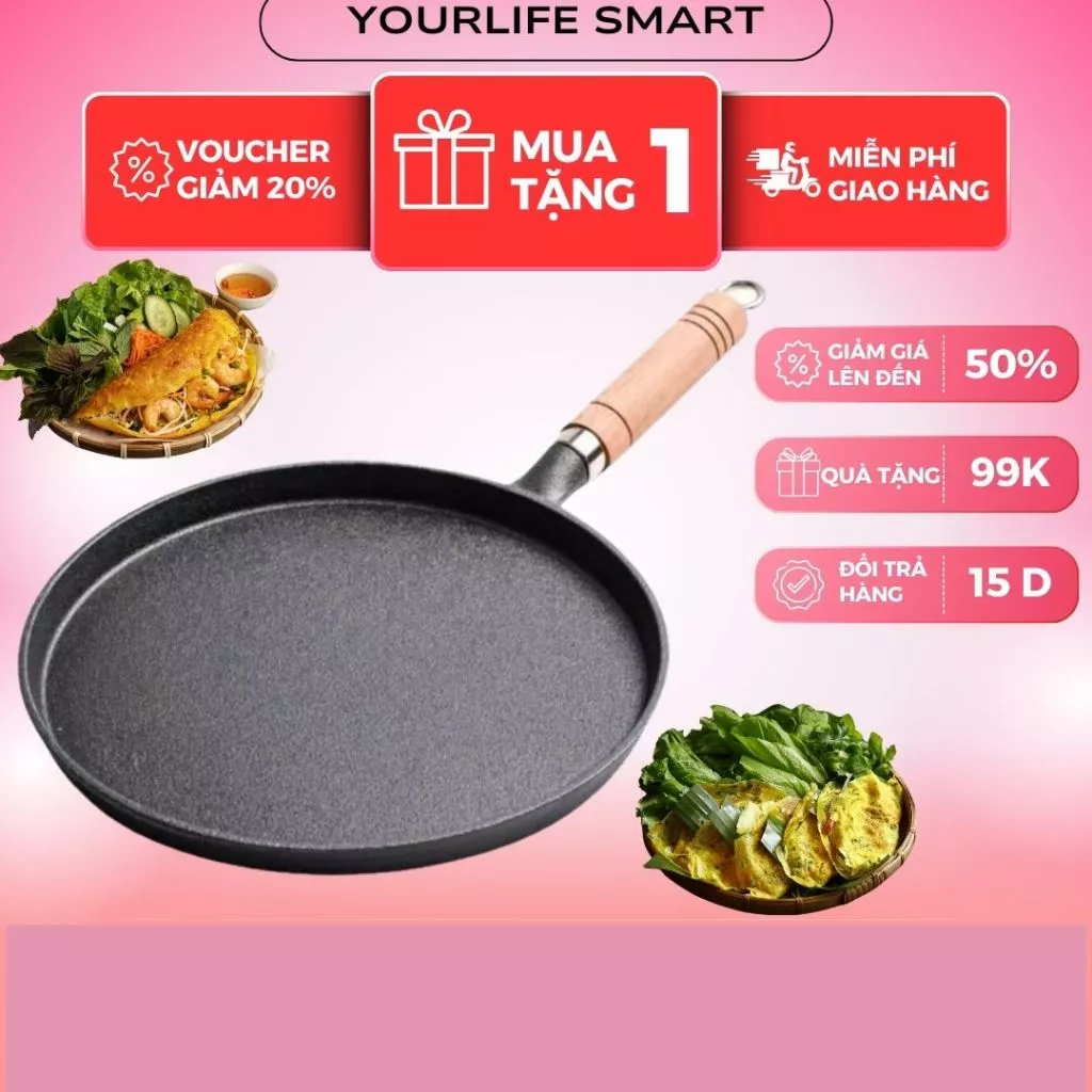 Chảo Gang Chống Dính, Đổ Bánh Xèo Chống Dính Tốt Size 20/26cm Dùng Cho Mọi Loại Bếp VƯỢNG PHÁT GROUP.