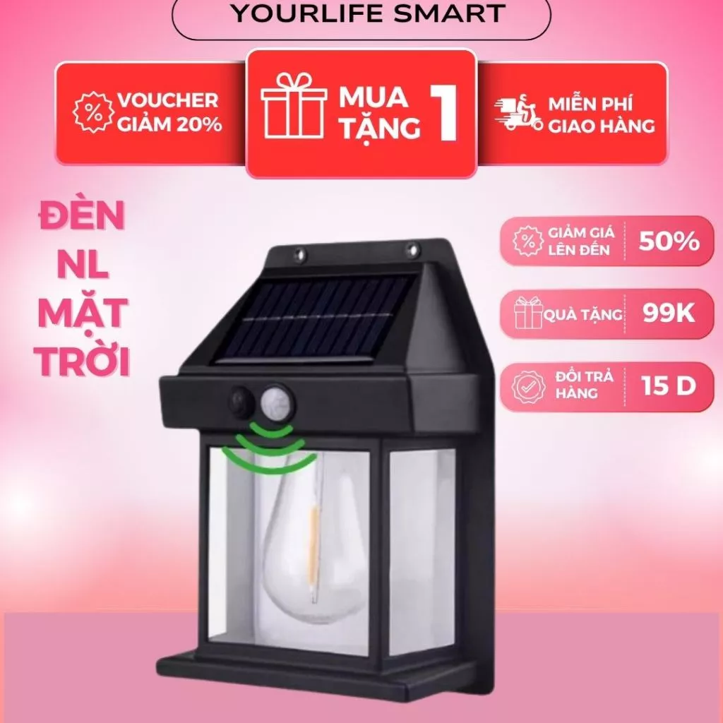 Đèn Năng Lượng Mặt Trời Gắn Tường Trang Trí Sân Vườn Ánh Sáng 3 Chế Độ Tự Động Bật Tắt