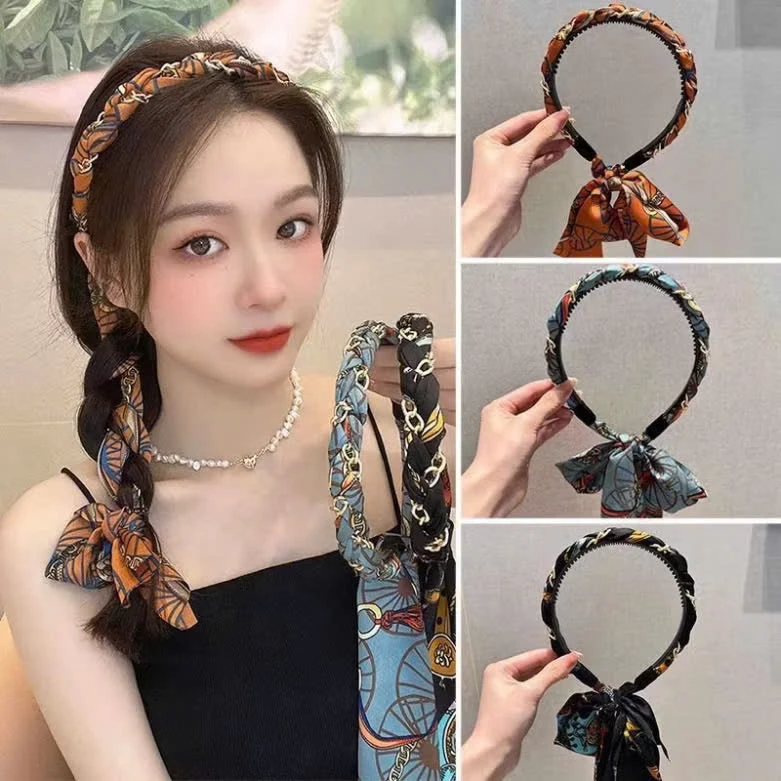 Băng đô cài tóc nữ, tết dây lụa tạo kiểu phong cách dễ thương cho nữ