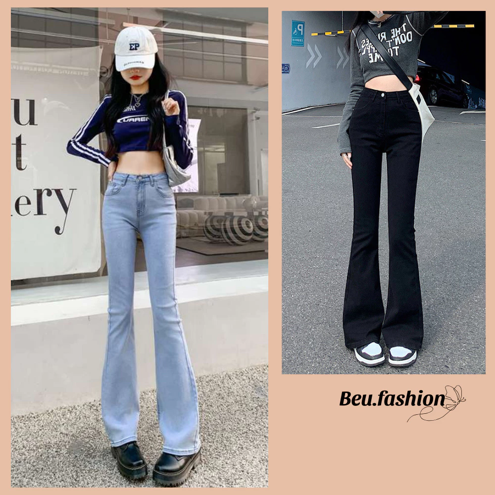Quần jean ống loe vừa MIAA cạp cao siêu co giãn cực, quần bò ống loe lưng cao co giãn 4 chiều chất vải cao cấp dày dặn