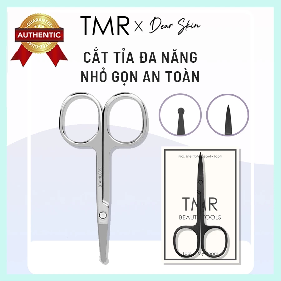 Kéo Cắt Tỉa Đầu Nhọn Của TMR, Kéo Cắt Tỉa Lông Mũi Đầu Tròn, Thép Không Gỉ Cao Cấp, Thiết Kế Nhỏ - Gọn - Nhẹ, Xám - Đen
