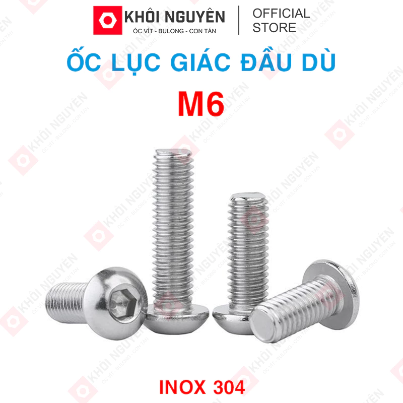 Ốc Vít Inox, Bulong Inox Lục Giác Đầu Dù Inox 304 Size M6 | Có Hút Nam Châm Nhẹ