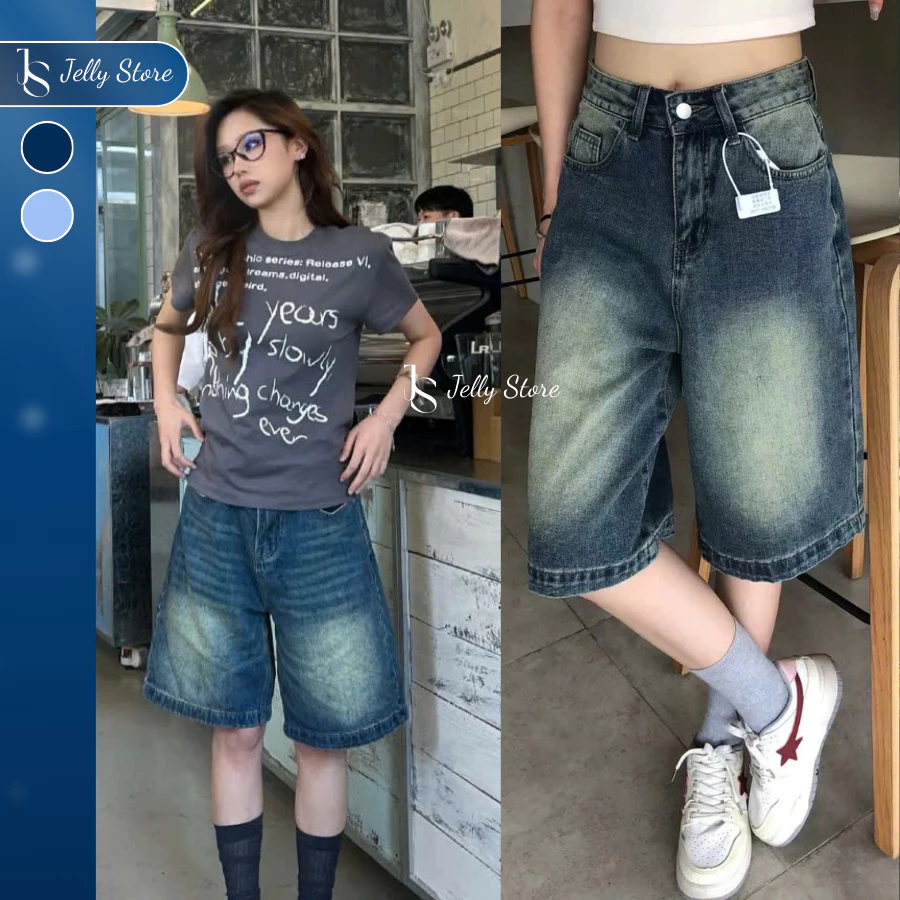 Quần Short Jean Ngố S006, Quần jean ngang gối phong cách 2025