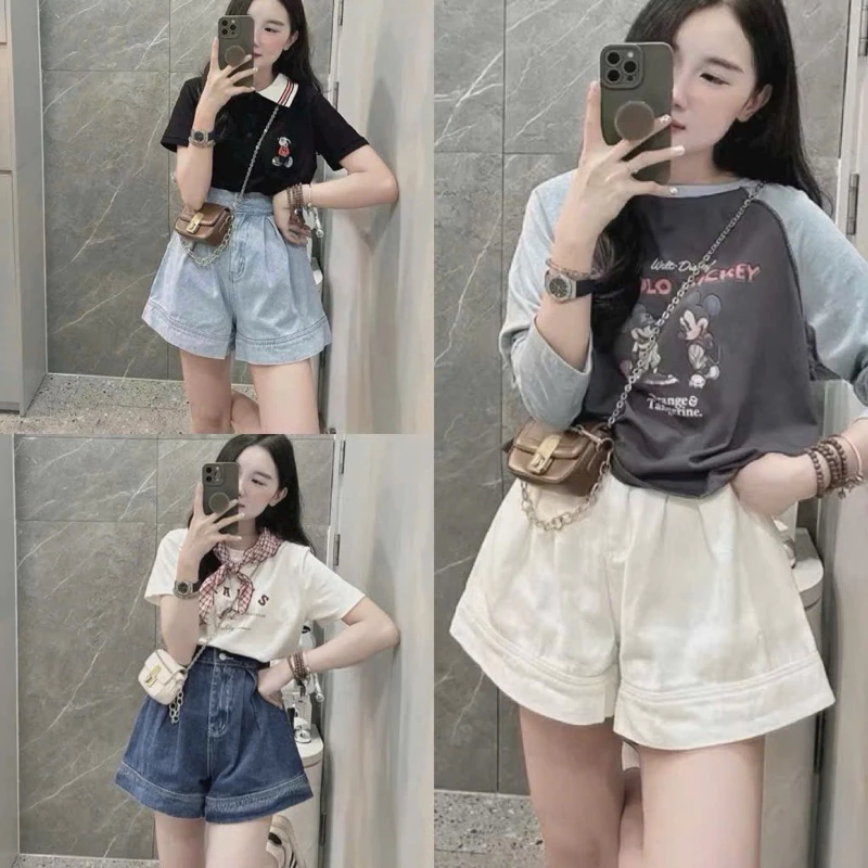 Quần sooc bò 2 khuy lưng cao cạp chun sau ống rộng gấp lai chất jeans mềm mướt mặc siêu thích