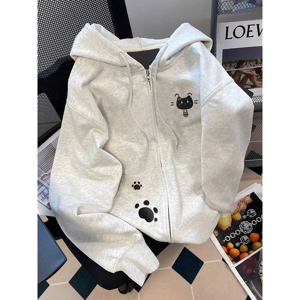 Áo Khoác Nỉ Hoodie Zip CHÂN MÈO CUTE Có Túi Trong Form Rộng Nam Nữ Nón 2 Lớp Chất Nỉ Bông