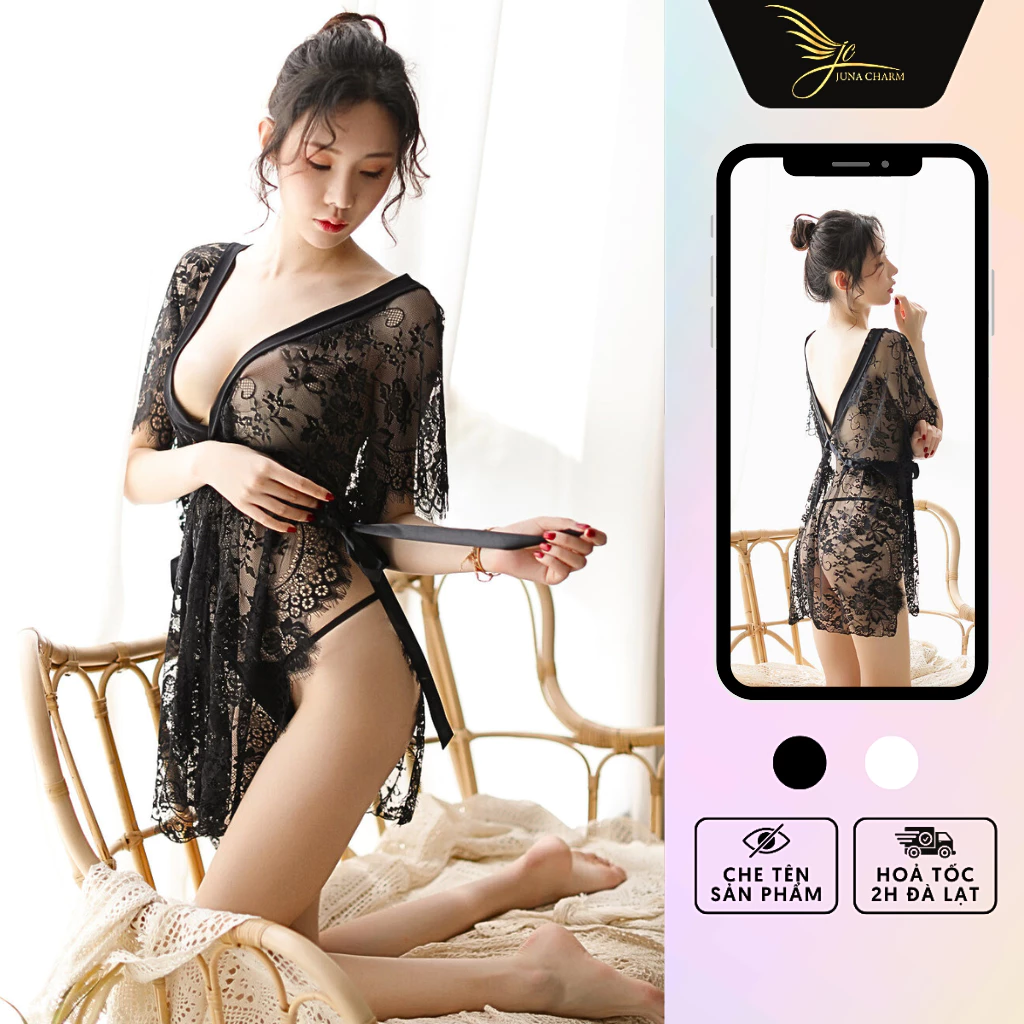 Váy Ngủ, Đầm Ngủ Xẻ Tà Hông Sexy JUNA Freesize Thời Trang Đồ Ngủ Dành Cho Nữ Chất Ren Xuyên Thấu Cao Cấp, Màu Đen/SP989A