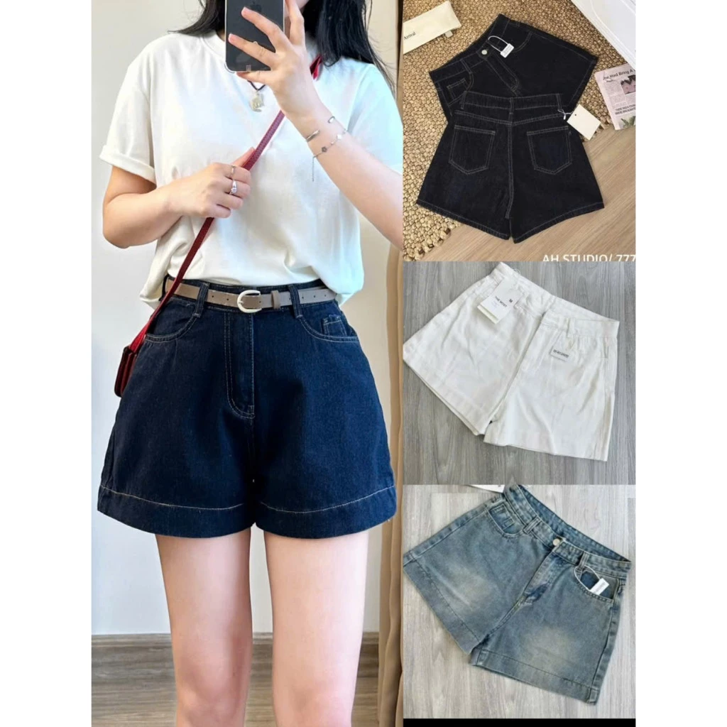Quần Short Jeans Chỉ Nổi Màu Xanh Than Basic Cá Tính Quansooc7936