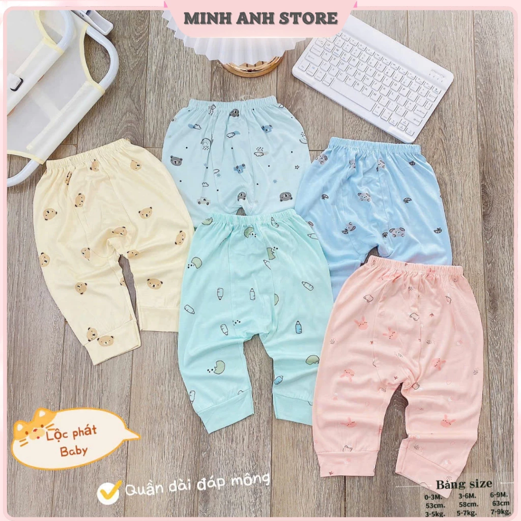 [Combo 5-10] Quần Đáp Đũng - Quần Dài Sơ Sinh Cho Bé Thun Lạnh Đóng Bỉm Thoải Mái Từ 3-9kg QDDL01