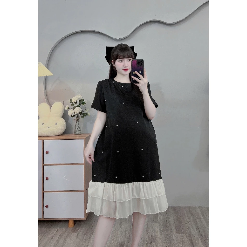 (Có size 100kg) Váy bầu,đầm bầu Bigsize dáng suông phối cúc ngọc