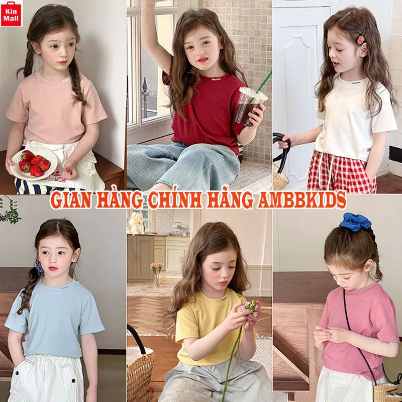 (10-35kg) Áo Thun Cổ Tròn Thêu Chữ Siêu Mát Mùa Hè cho Bé Gái - chính hãng AMBBKIDS