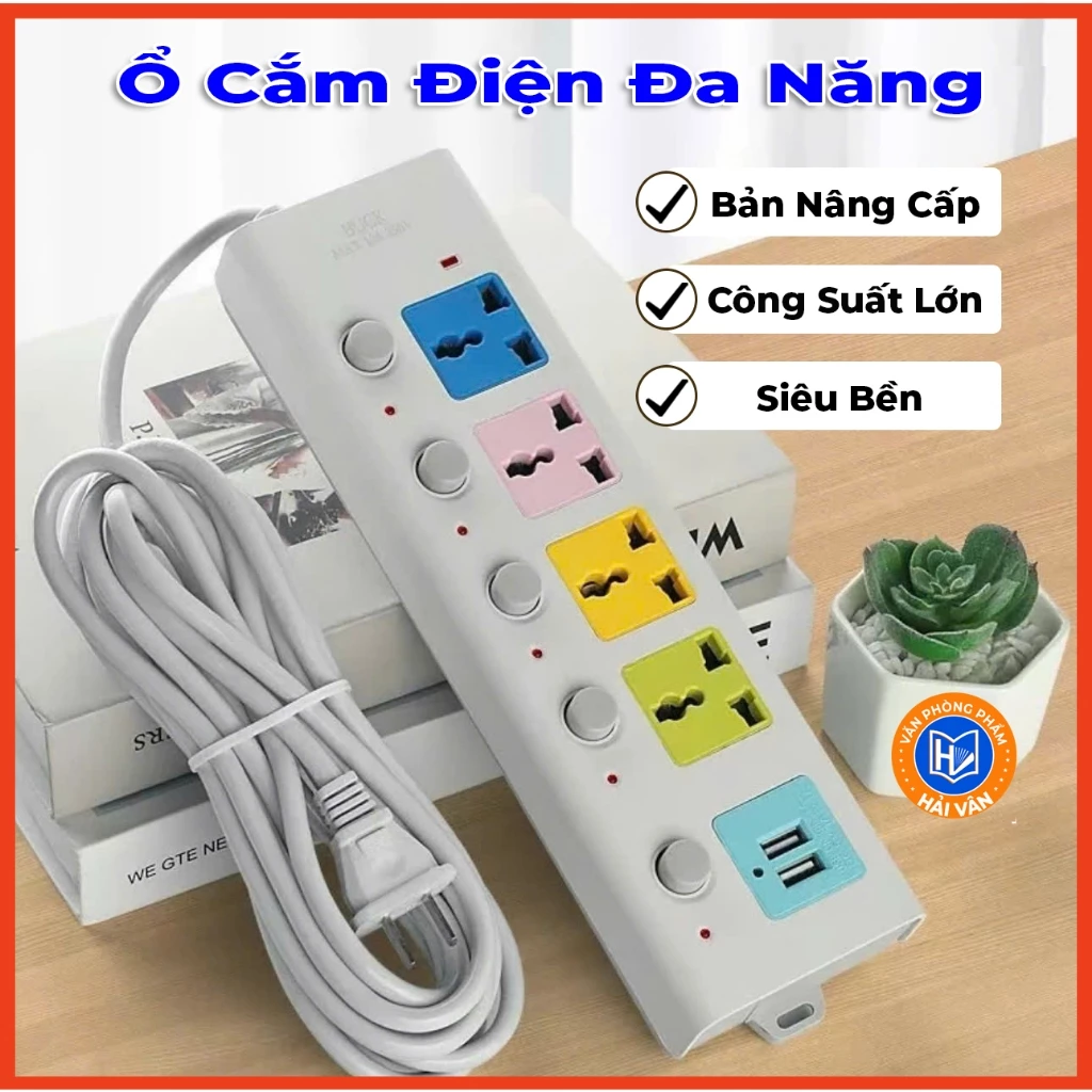Ổ Cắm Điện Đa Năng M1 Công Suất Lớn Dây Dài Ổ Cắm Điện Thông Minh 2 Cổng Cắm USB Chống Giật An Toàn Tiện Dụng
