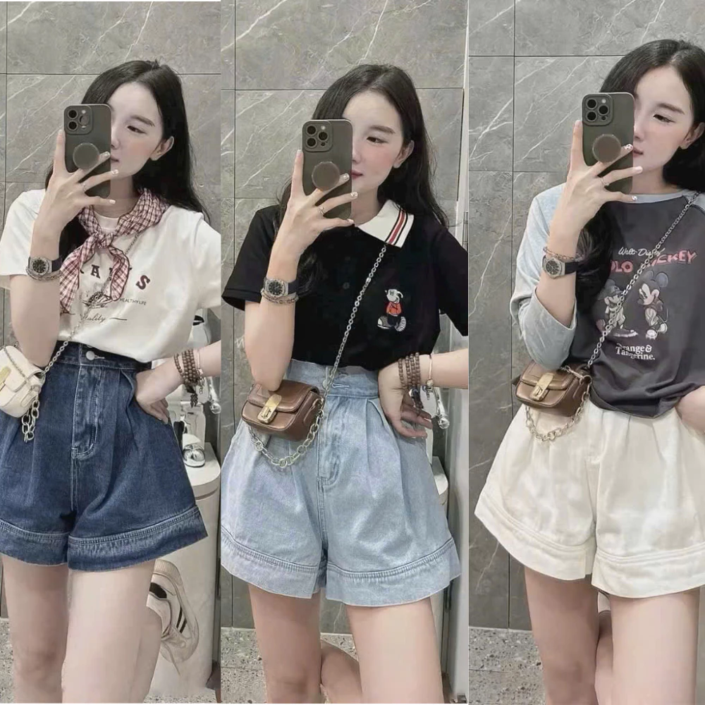 Quần sooc jeans ống rộng 2 khuy dáng chữ A gấp lai 3 màu hàng hot hit mã Short04