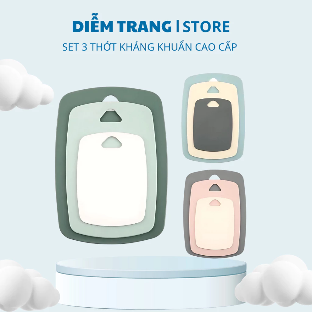 Set 3 Thớt Kháng Khuẩn Chất Liệu Nhựa Cao Cấp, An Toàn Chống Trơn Trượt, Ẩm Mốc ( Mẫu Mới Nhất )