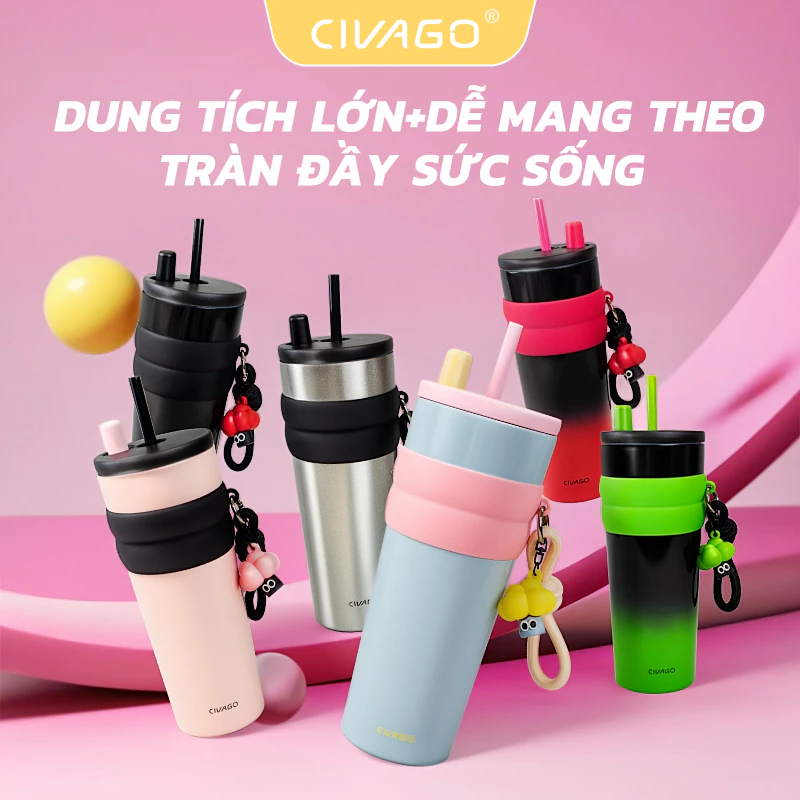 CIVAGO (26oz) bình giữ nhiệt có ống hút lót gốm Cốc Cà phê 304 ly giữ nhiệt tráng men sứ 750ml