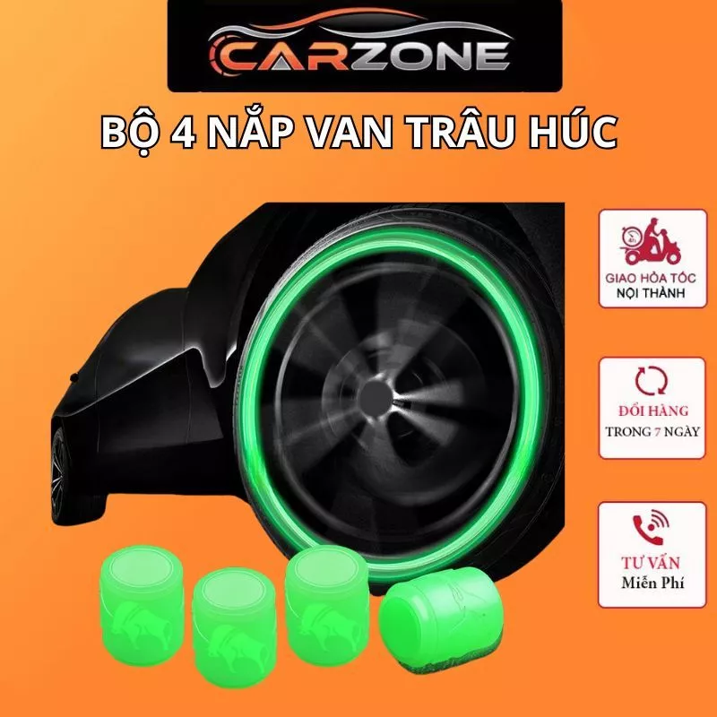 Bộ 4 Nắp Van Bánh Xe TRÂU HÚC Phát Sáng – Dạ Quang, Chống Nước, Dùng Cho Ô Tô Xe Máy