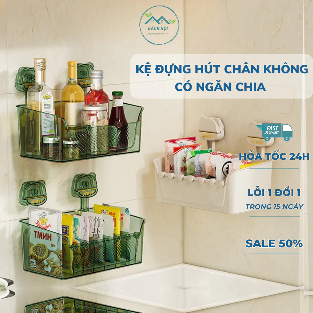 Kệ hút chân không CÓ NGĂN, kệ nhà tắm nhà bếp siêu dính tường không cần khoan đục