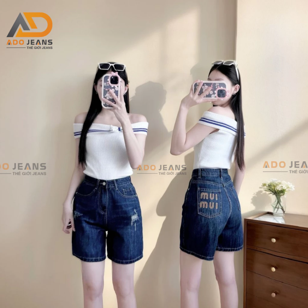 (Có bigsize 3XL) Quần đùi short Jeans ngố nữ cạp cao rách nhẹ, túi thêu chuẩn form tôn dáng chất Jeans QC (Mã N01)