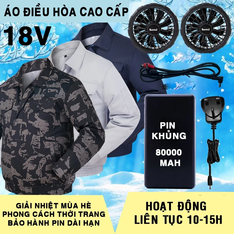 Áo Điều Hoà cao cấp - Quạt Làm Mát Chống Nắng Nóng Chắn Tia UV Pin 18v - 80000 MAHdùng cho 10-15h