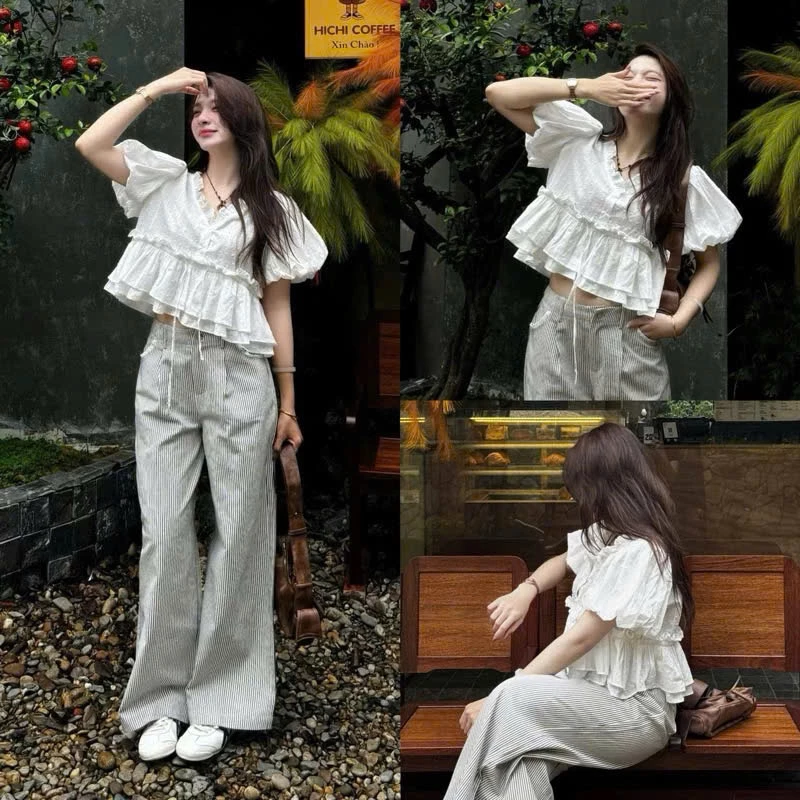 Áo babydoll tay bồng cổ V chất thô thêu boil form rộng SUMIISHOP mã A20